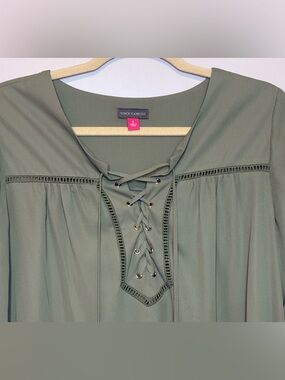 Vince Camuto Maximalist Olive Lace-Up Front Blouse
